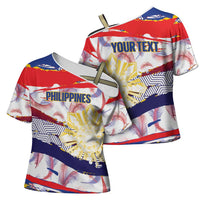 Philippines Sun Tattoo Cross Shoulder Shirt Feathers Filipinas Grunge Style White