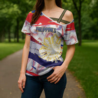 Philippines Sun Tattoo Cross Shoulder Shirt Feathers Filipinas Grunge Style White