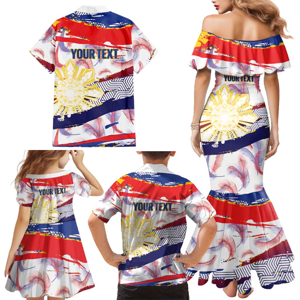 Philippines Sun Tattoo Family Matching Mermaid Dress and Hawaiian Shirt Feathers Filipinas Grunge Style White LT14 - Polynesian Pride