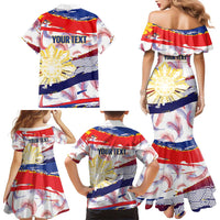 Philippines Sun Tattoo Family Matching Mermaid Dress and Hawaiian Shirt Feathers Filipinas Grunge Style White LT14 - Polynesian Pride