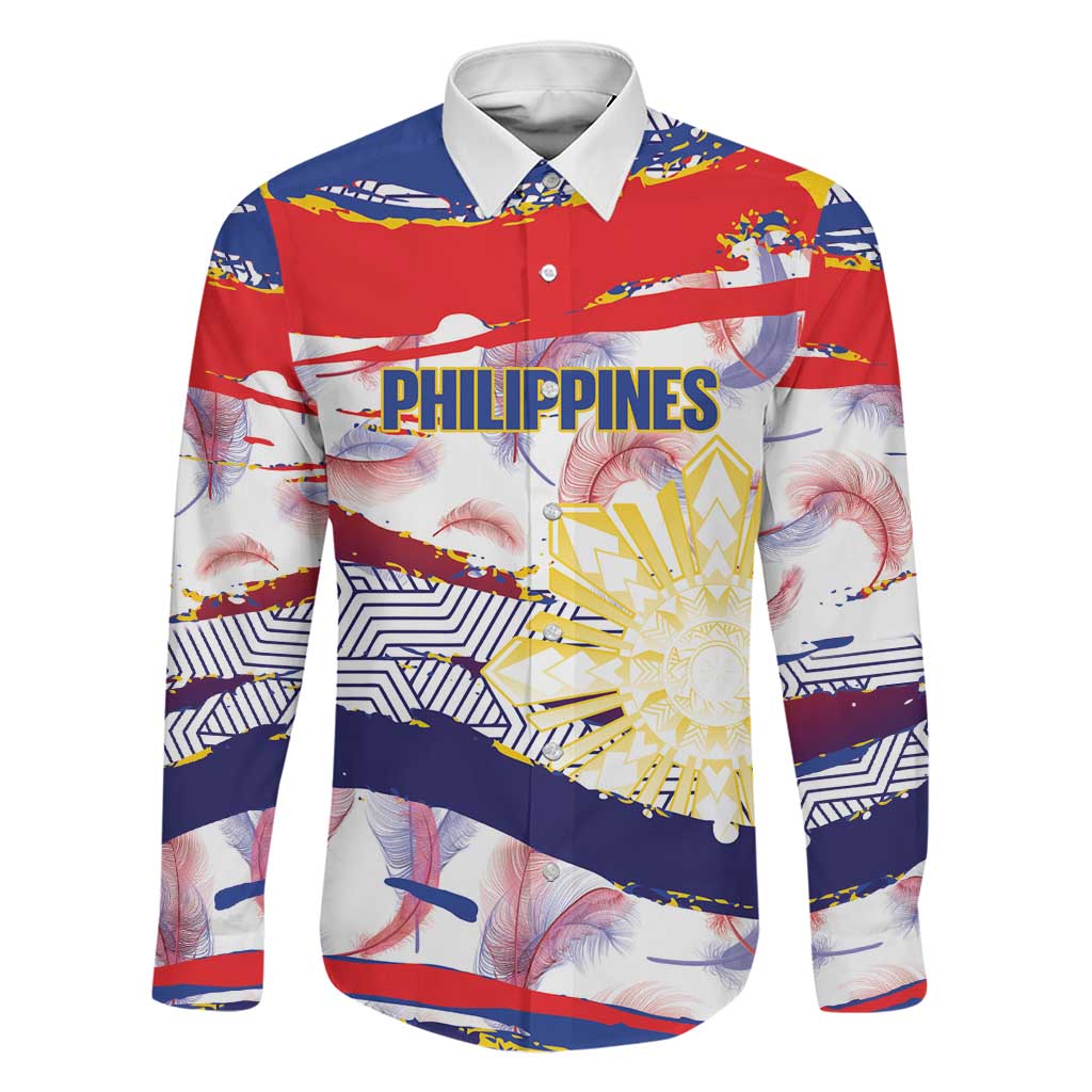 Philippines Sun Tattoo Family Matching Off Shoulder Maxi Dress and Hawaiian Shirt Feathers Filipinas Grunge Style White LT14 Dad's Shirt - Long Sleeve White - Polynesian Pride