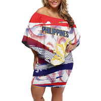 Philippines Sun Tattoo Family Matching Off Shoulder Short Dress and Hawaiian Shirt Feathers Filipinas Grunge Style White LT14 Mom's Dress White - Polynesian Pride