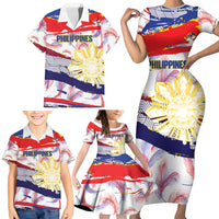 Philippines Sun Tattoo Family Matching Short Sleeve Bodycon Dress and Hawaiian Shirt Feathers Filipinas Grunge Style White LT14 - Polynesian Pride