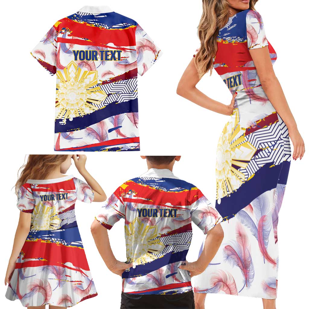 Philippines Sun Tattoo Family Matching Short Sleeve Bodycon Dress and Hawaiian Shirt Feathers Filipinas Grunge Style White LT14 - Polynesian Pride