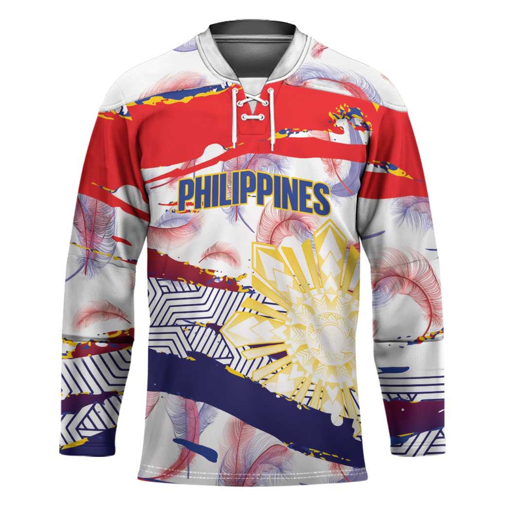 Philippines Sun Tattoo Hockey Jersey Feathers Filipinas Grunge Style White