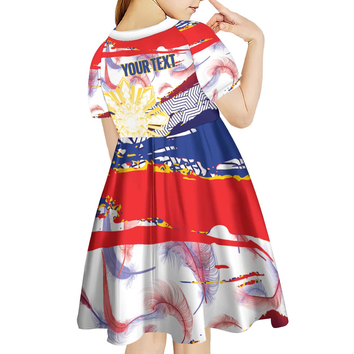 Philippines Sun Tattoo Kid Short Sleeve Dress Feathers Filipinas Grunge Style White