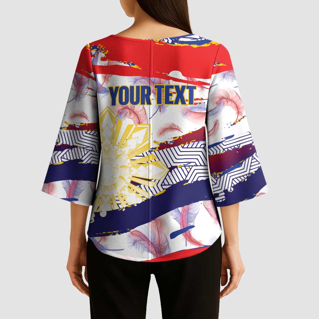 Philippines Sun Tattoo Kimono Sleeve Blouse Feathers Filipinas Grunge Style White