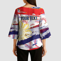 Philippines Sun Tattoo Kimono Sleeve Blouse Feathers Filipinas Grunge Style White