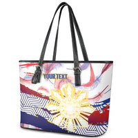Philippines Sun Tattoo Leather Tote Bag Feathers Filipinas Grunge Style White