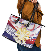 Philippines Sun Tattoo Leather Tote Bag Feathers Filipinas Grunge Style White