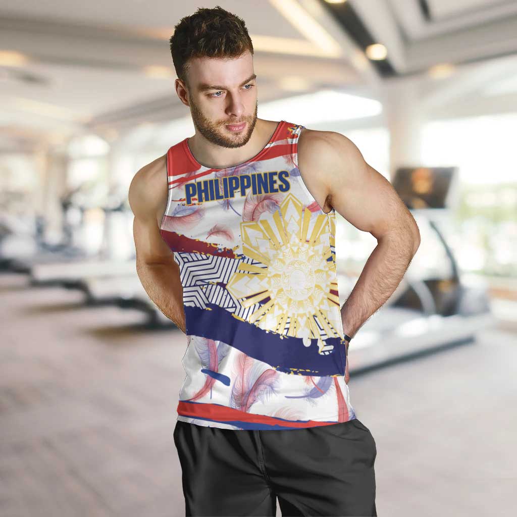 Philippines Sun Tattoo Men Tank Top Feathers Filipinas Grunge Style White