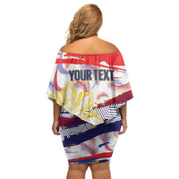 Philippines Sun Tattoo Off Shoulder Short Dress Feathers Filipinas Grunge Style White