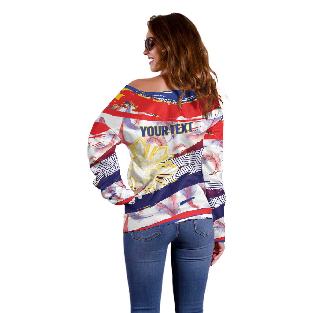 Philippines Sun Tattoo Off Shoulder Sweater Feathers Filipinas Grunge Style White