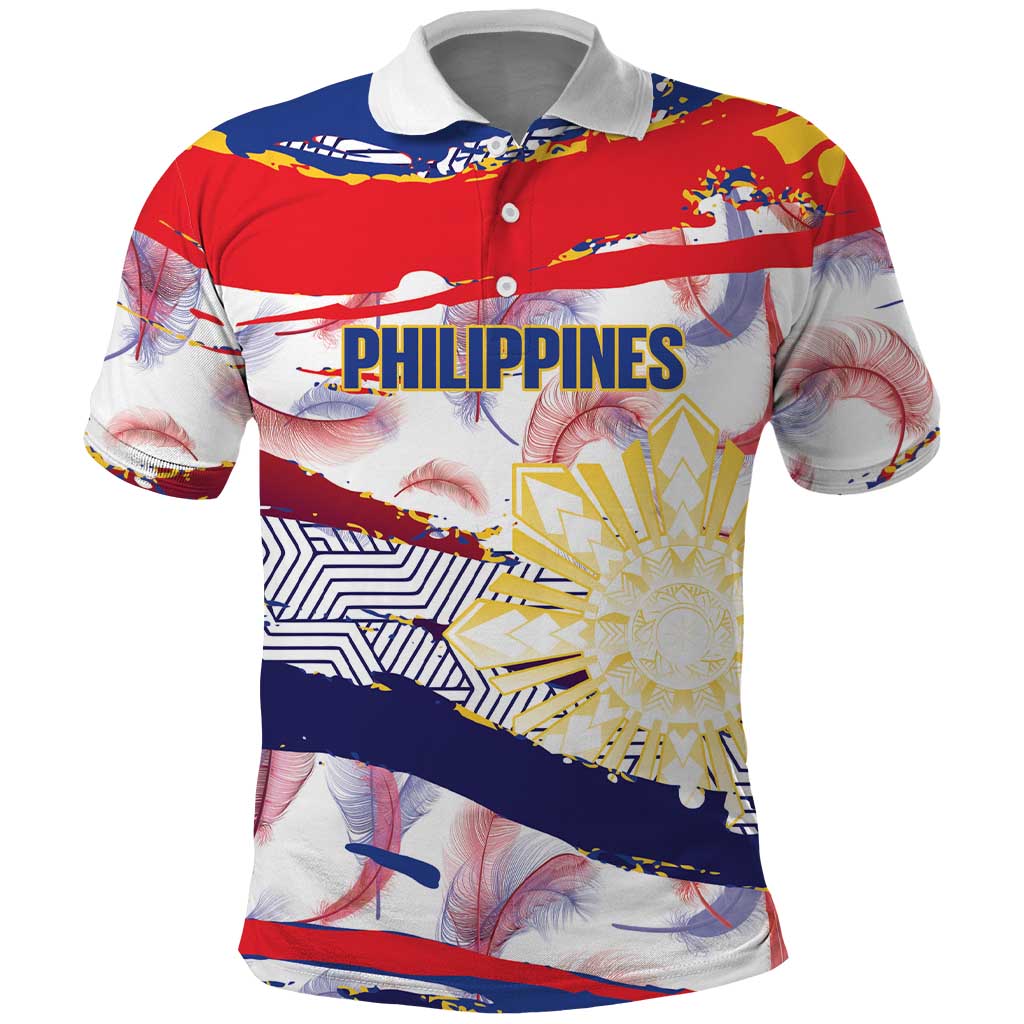 Philippines Sun Tattoo Polo Shirt Feathers Filipinas Grunge Style White