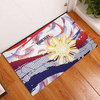 Philippines Sun Tattoo Rubber Doormat Feathers Filipinas Grunge Style White
