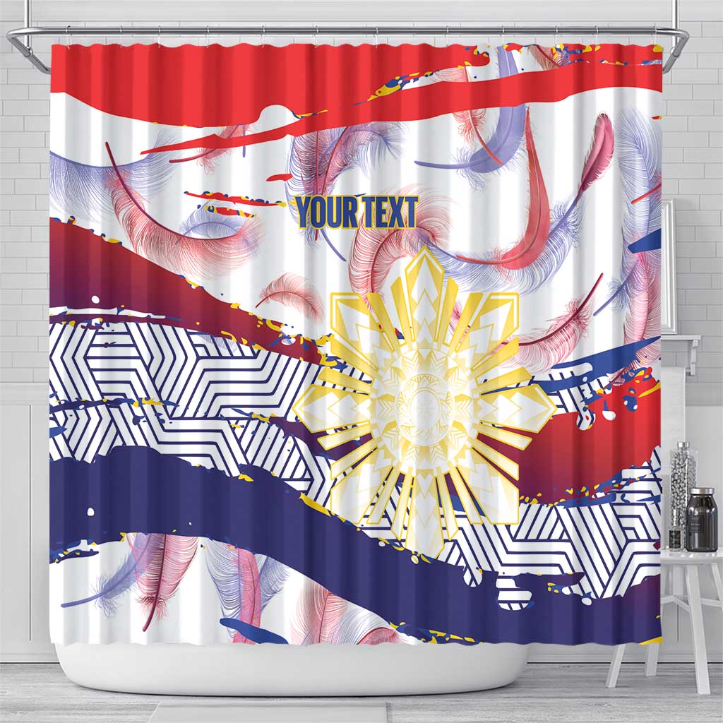 Philippines Sun Tattoo Shower Curtain Feathers Filipinas Grunge Style White