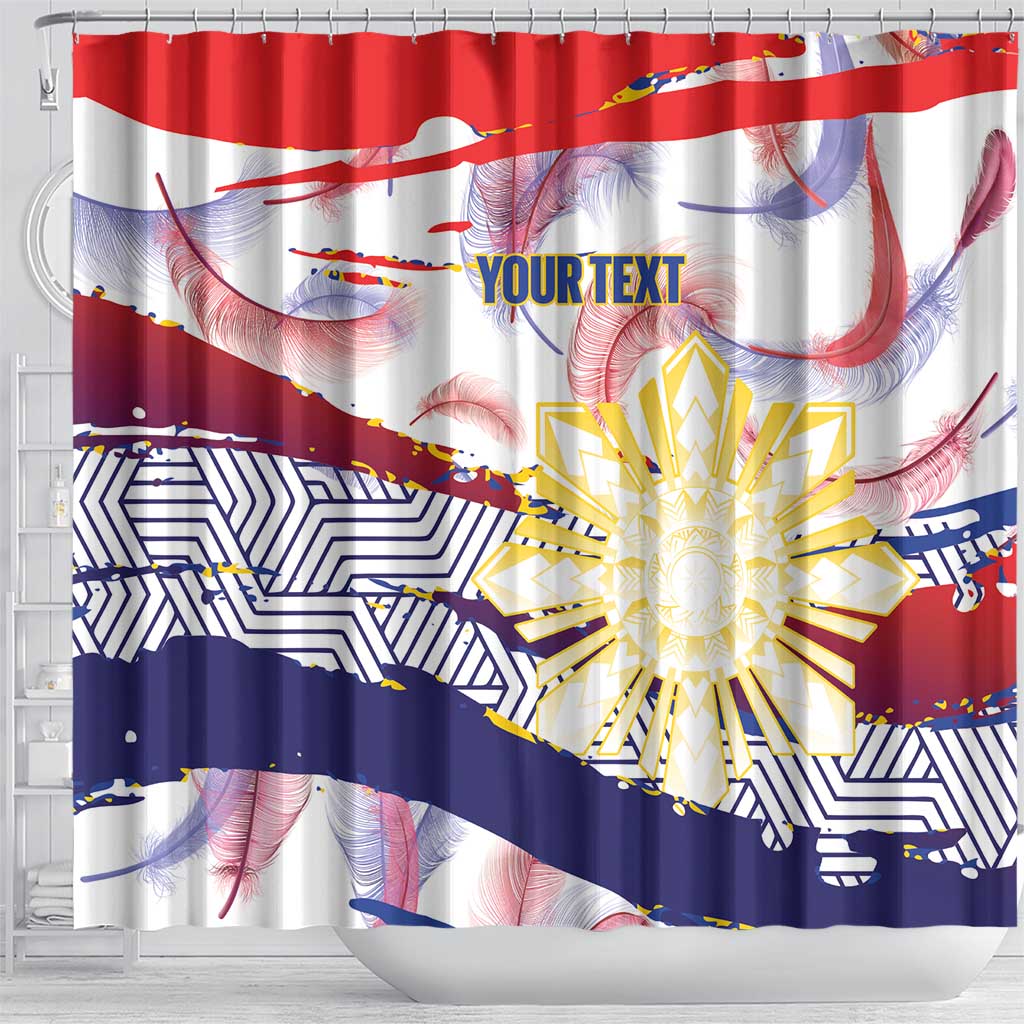 Philippines Sun Tattoo Shower Curtain Feathers Filipinas Grunge Style White