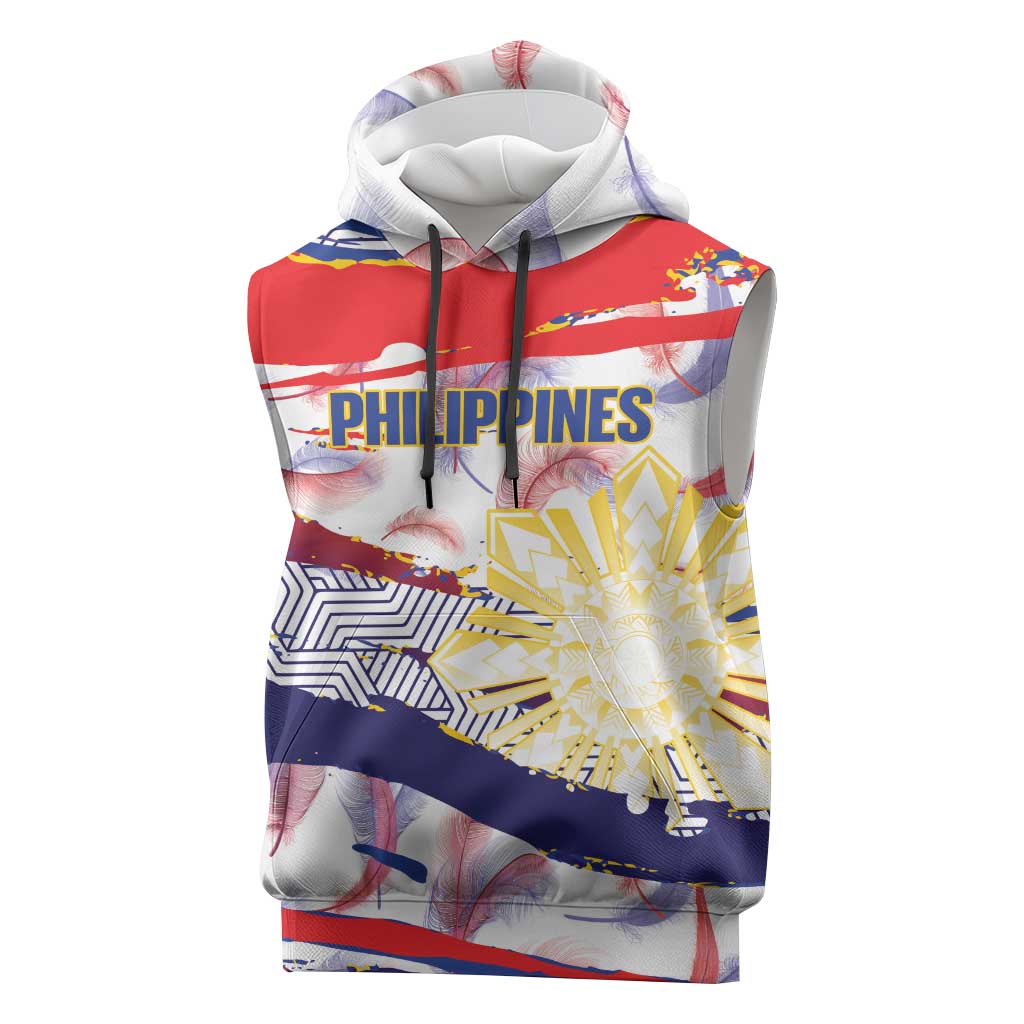 Philippines Sun Tattoo Sleeveless Hoodie Feathers Filipinas Grunge Style White