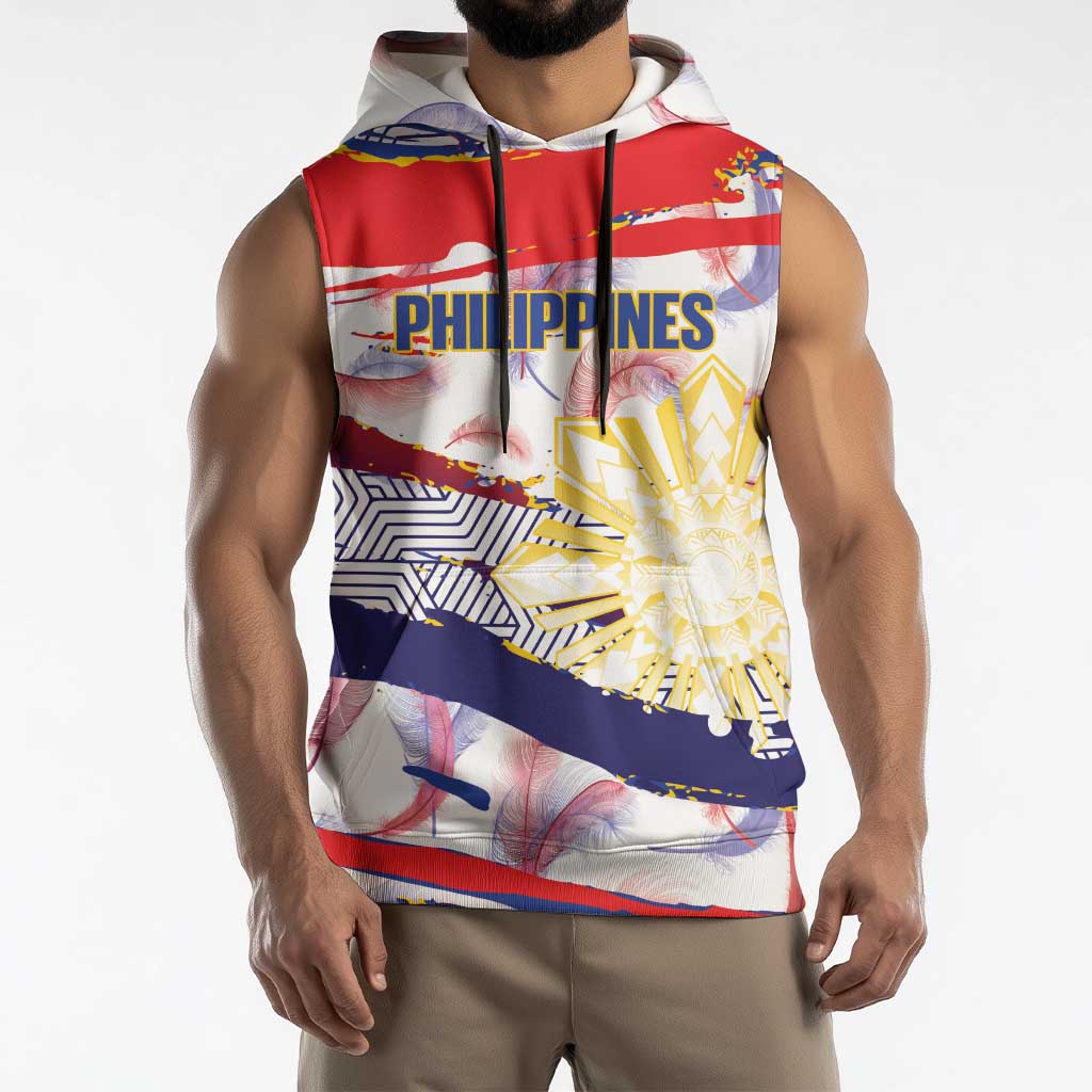 Philippines Sun Tattoo Sleeveless Hoodie Feathers Filipinas Grunge Style White
