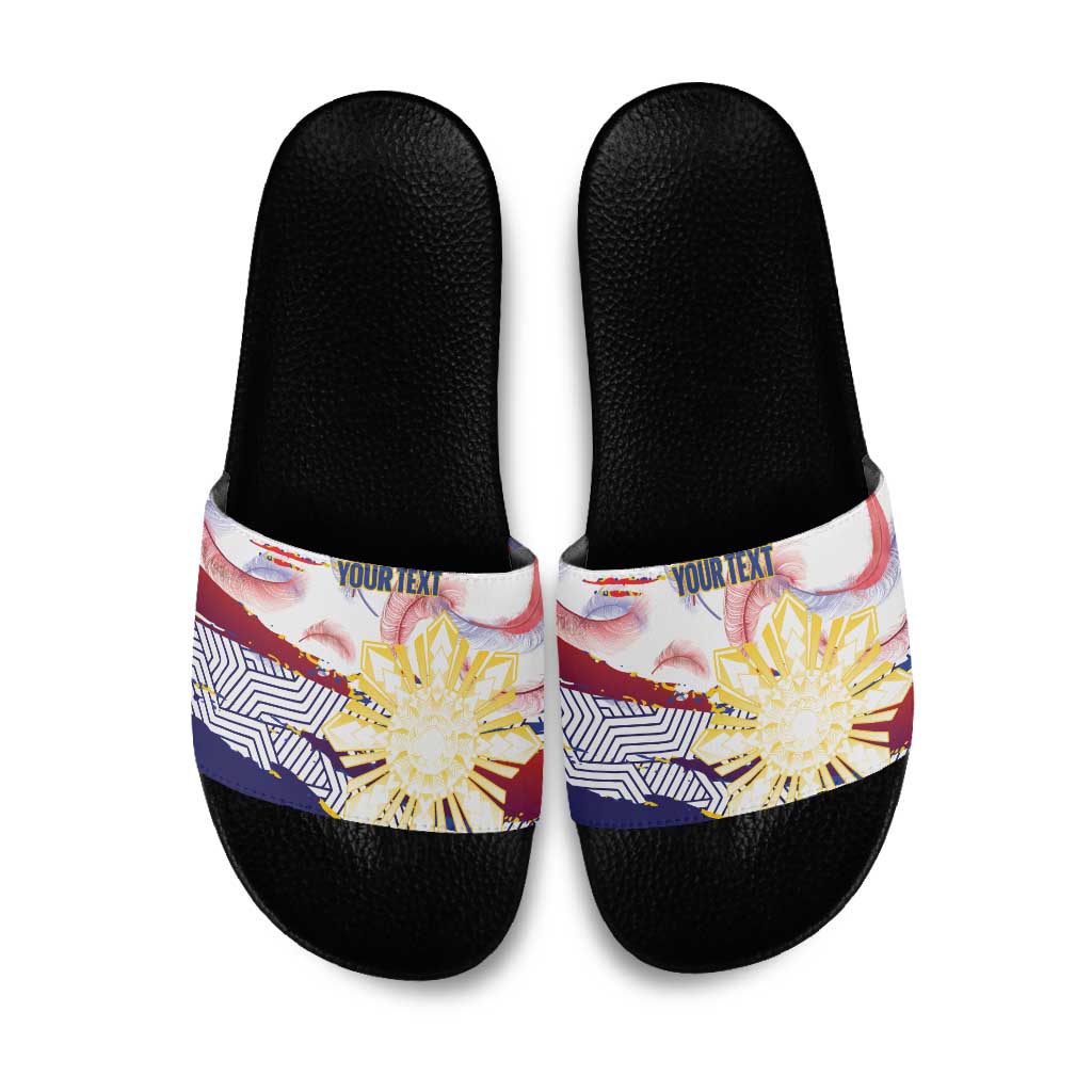 Philippines Sun Tattoo Slide Sandals Feathers Filipinas Grunge Style White