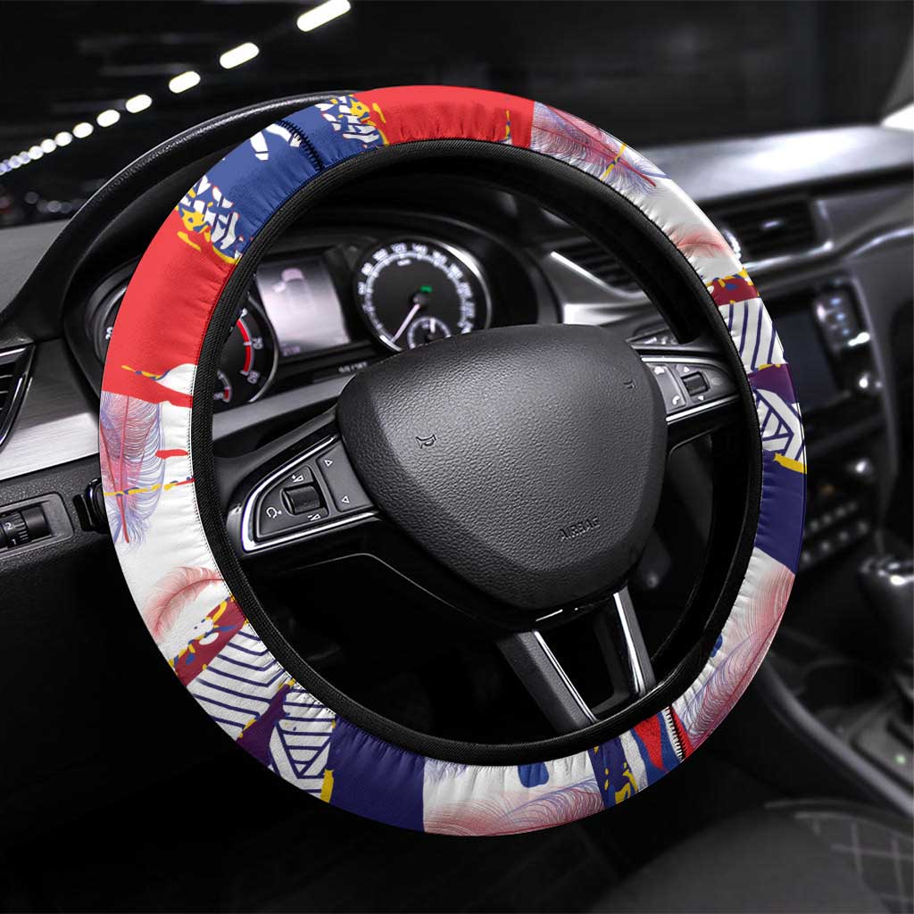 Philippines Sun Tattoo Steering Wheel Cover Feathers Filipinas Grunge Style White