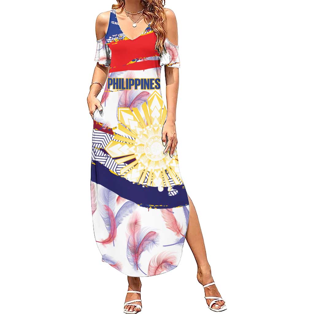 Philippines Sun Tattoo Summer Maxi Dress Feathers Filipinas Grunge Style White