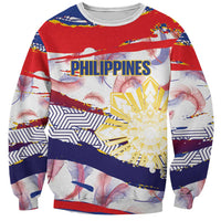 Philippines Sun Tattoo Sweatshirt Feathers Filipinas Grunge Style White