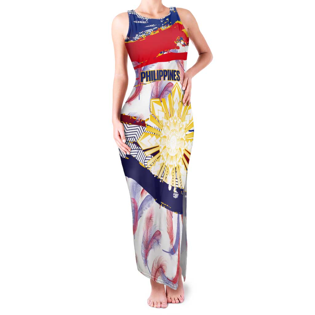 Philippines Sun Tattoo Tank Maxi Dress Feathers Filipinas Grunge Style White