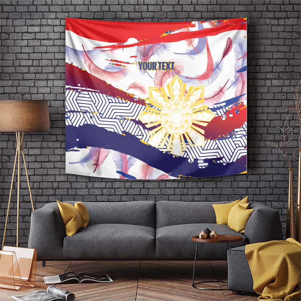 Philippines Sun Tattoo Tapestry Feathers Filipinas Grunge Style White
