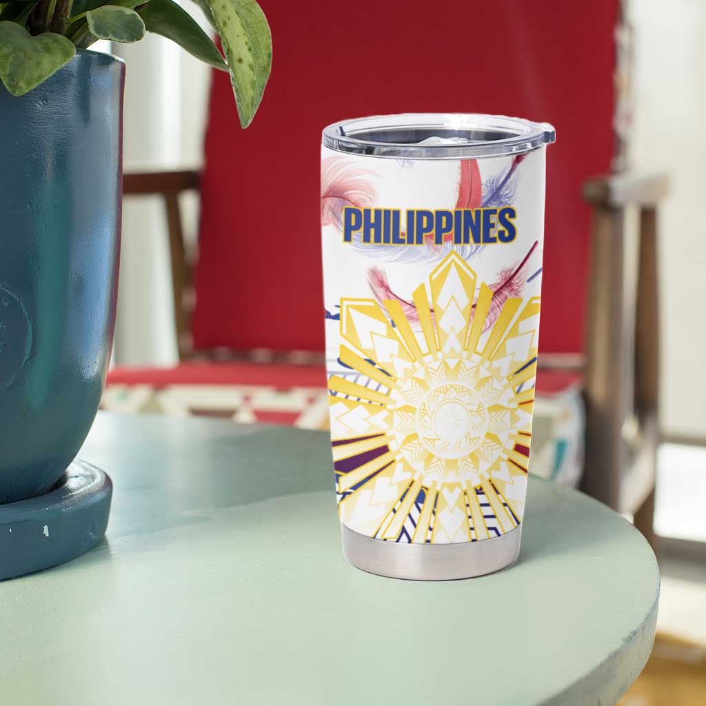 Philippines Sun Tattoo Tumbler Cup Feathers Filipinas Grunge Style White