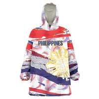 Philippines Sun Tattoo Wearable Blanket Hoodie Feathers Filipinas Grunge Style White