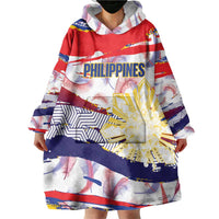 Philippines Sun Tattoo Wearable Blanket Hoodie Feathers Filipinas Grunge Style White