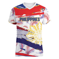Philippines Sun Tattoo Women V-Neck T-Shirt Feathers Filipinas Grunge Style White