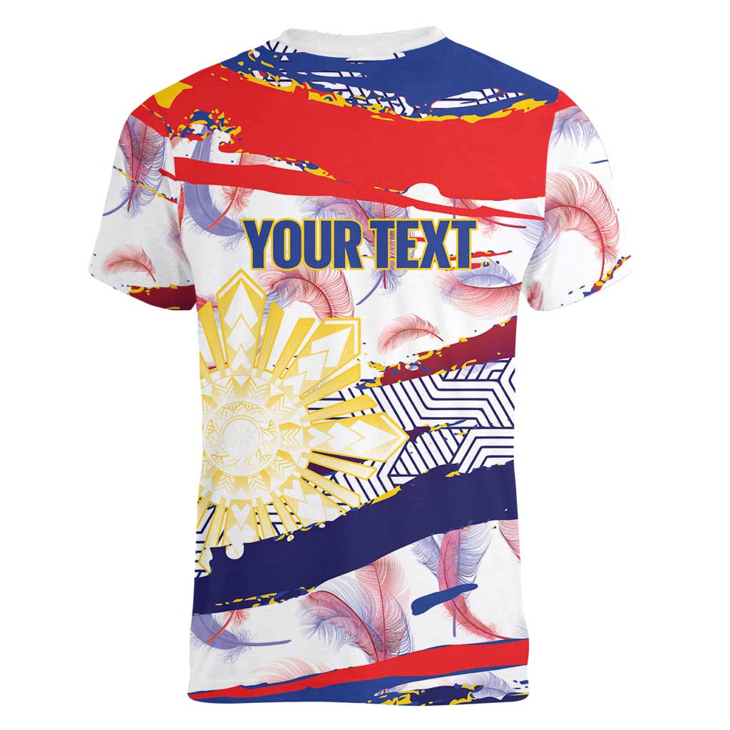 Philippines Sun Tattoo Women V-Neck T-Shirt Feathers Filipinas Grunge Style White