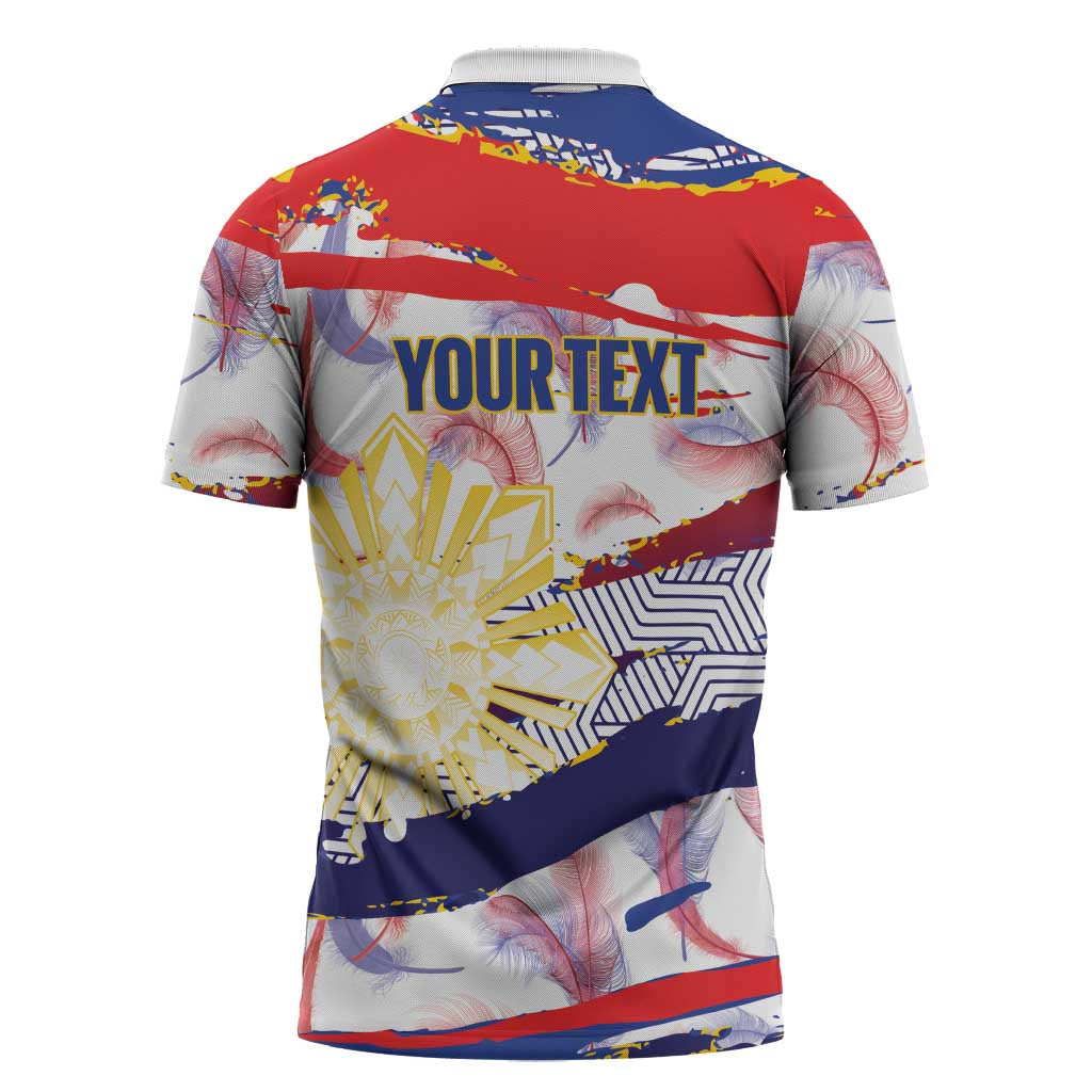 Philippines Sun Tattoo Zipper Polo Shirt Feathers Filipinas Grunge Style White