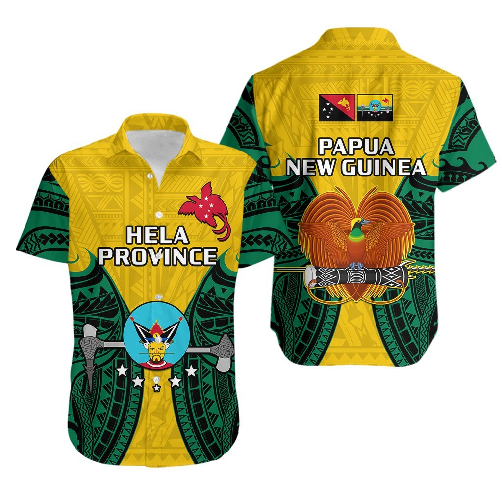 Papua New Guinea Hawaiian Shirt Hela Province Mix Coat Of Arms Polynesian Art LT14 Yellow - Polynesian Pride