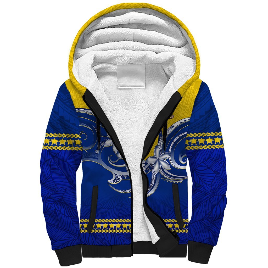 Personalised Tokelau Sherpa Hoodie Tokelauan Tatau Plumeria Special Style LT14 Unisex Blue - Polynesian Pride