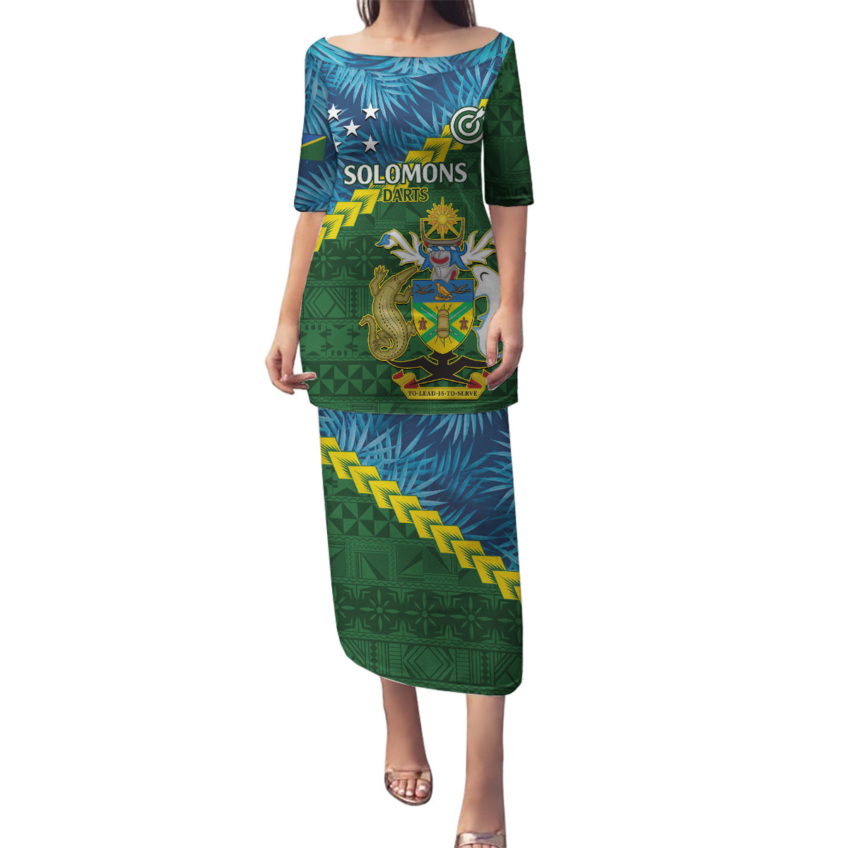 Personalised Solomon Islands Darts Family Matching Puletasi and Hawaiian Shirt Tropical Leaves Melanesian Pattern