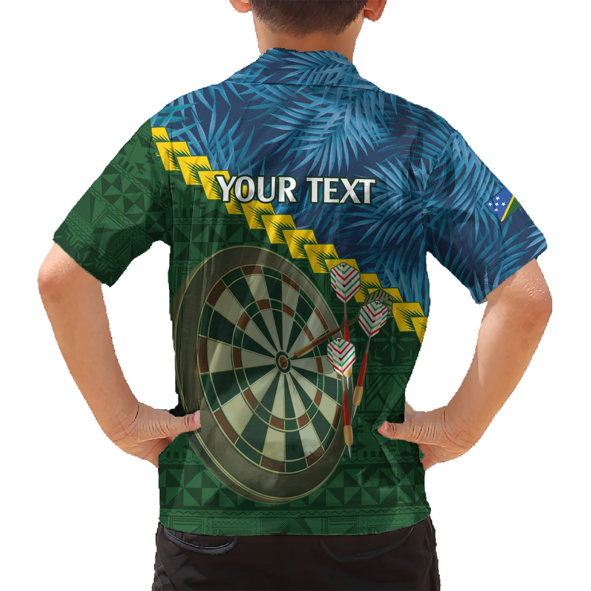Personalised Solomon Islands Darts Kid Hawaiian Shirt Tropical Leaves Melanesian Pattern