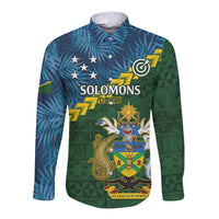 Personalised Solomon Islands Darts Long Sleeve Button Shirt Tropical Leaves Melanesian Pattern