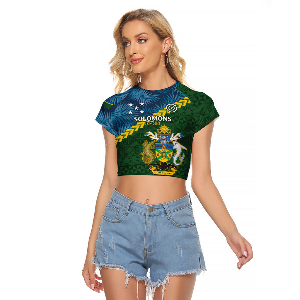 Personalised Solomon Islands Darts Raglan Cropped T Shirt Tropical Leaves Melanesian Pattern
