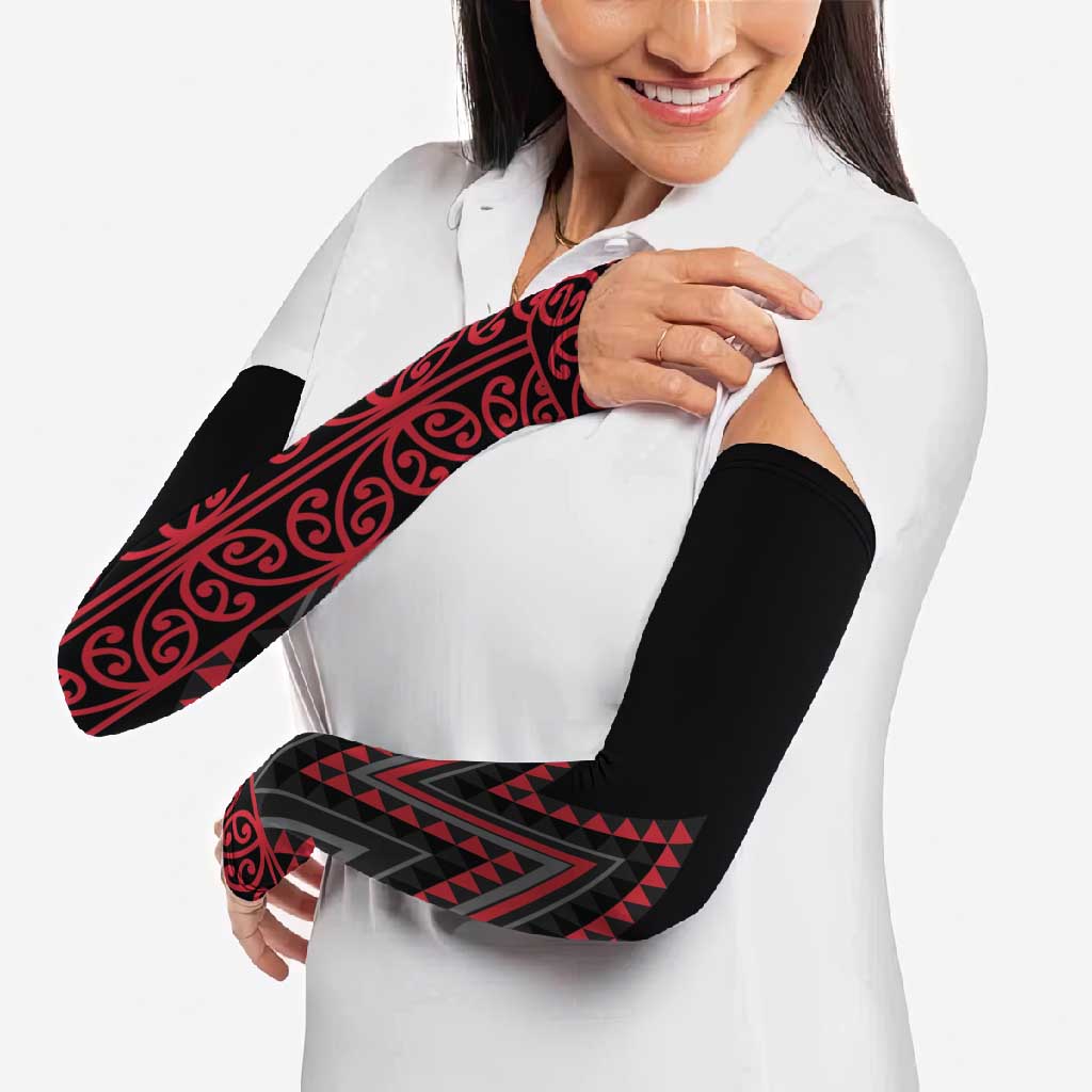 Red Aotearoa Mangopare Kowhaiwhai Niho Taniwha Arm Sleeves Maori New Zealand - Polynesian Pride