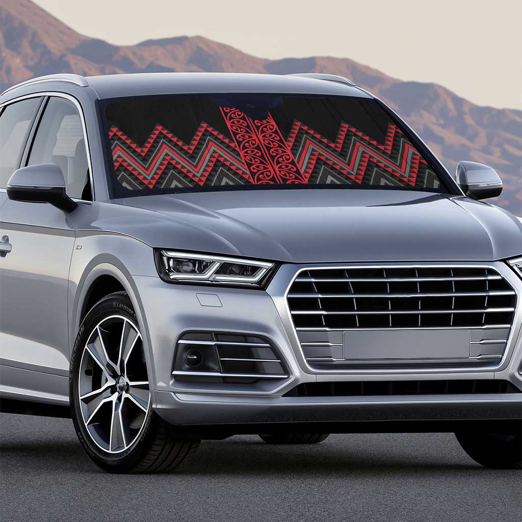 Red Aotearoa Mangopare Kowhaiwhai Niho Taniwha Auto Sun Shade Maori New Zealand - Polynesian Pride