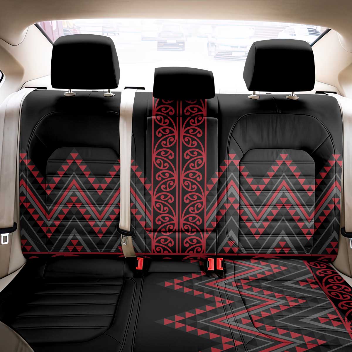 Red Aotearoa Mangopare Kowhaiwhai and Niho Taniwha Back Car Seat Cover Maori New Zealand