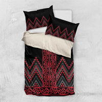 Red Aotearoa Mangopare Kowhaiwhai and Niho Taniwha Bedding Set Maori New Zealand