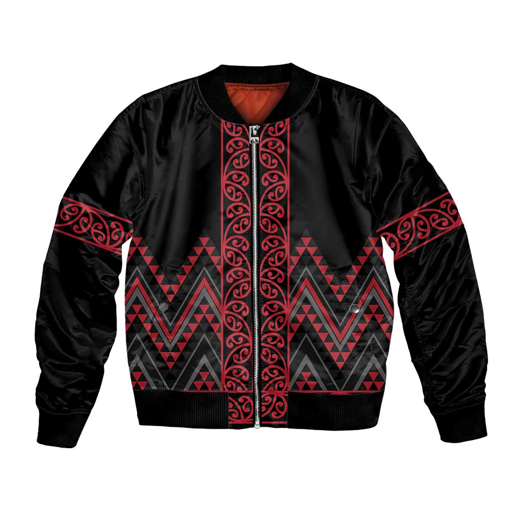 Red Aotearoa Mangopare Kowhaiwhai and Niho Taniwha Bomber Jacket Maori New Zealand