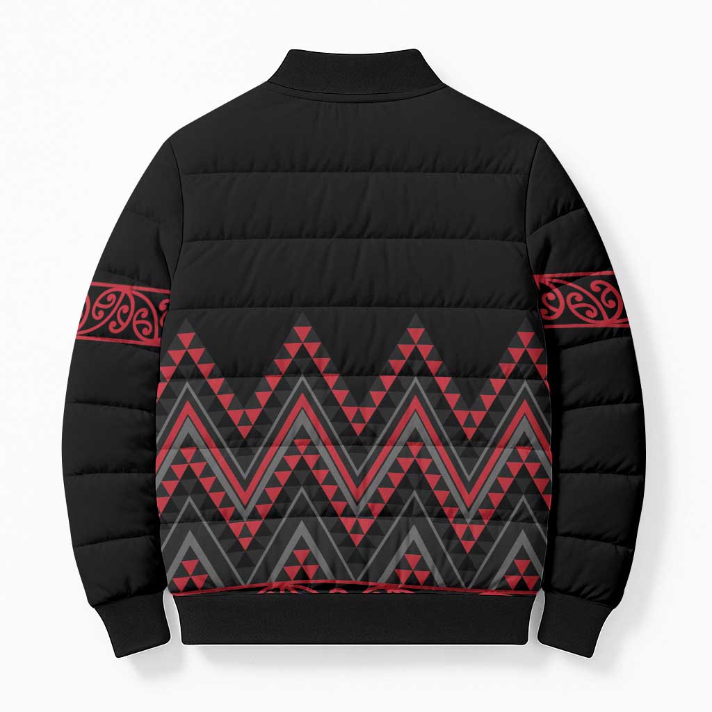 Red Aotearoa Mangopare Kowhaiwhai Niho Taniwha Bomber Puffer Jacket Maori New Zealand - Polynesian Pride