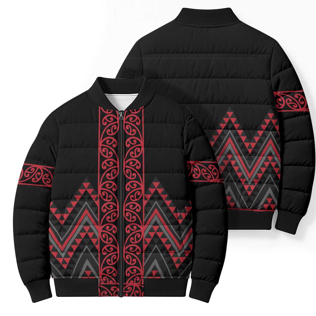 Red Aotearoa Mangopare Kowhaiwhai Niho Taniwha Bomber Puffer Jacket Maori New Zealand - Polynesian Pride