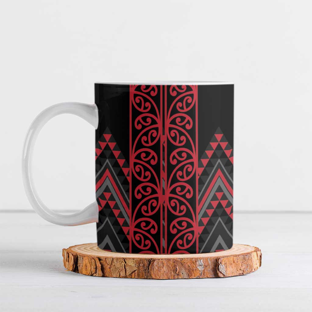 Red Aotearoa Mangopare Kowhaiwhai Niho Taniwha Ceramic Mug Maori New Zealand - Polynesian Pride