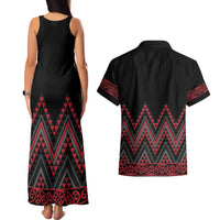 Red Aotearoa Mangopare Kowhaiwhai and Niho Taniwha Couples Matching Tank Maxi Dress and Hawaiian Shirt Maori New Zealand LT14 - Polynesian Pride